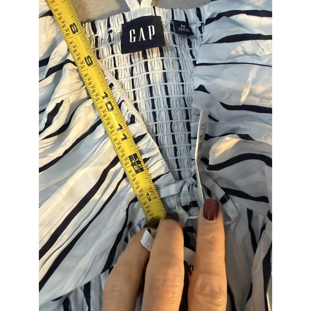 GAP Dress Womens M Blue Stripe Sweetheart Smocked Maxi Strappy Sundress Tiered